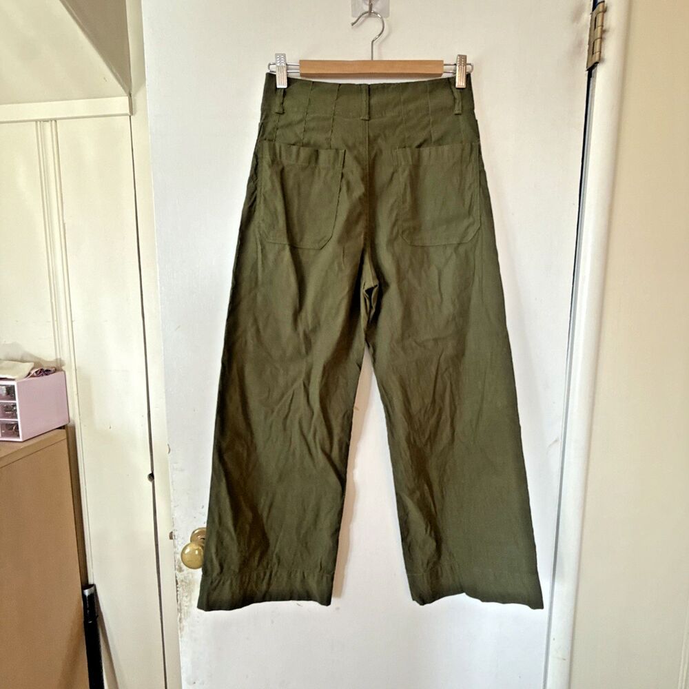 Maeve Anthropologie Colette Linen Blend Crop Wide Leg Pants Green | Women's 27 - Picture 5 of 9